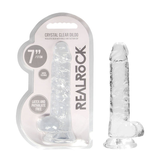 Realrock 7'' Realistic Dildo With Balls Clear 17.8 Cm Dong