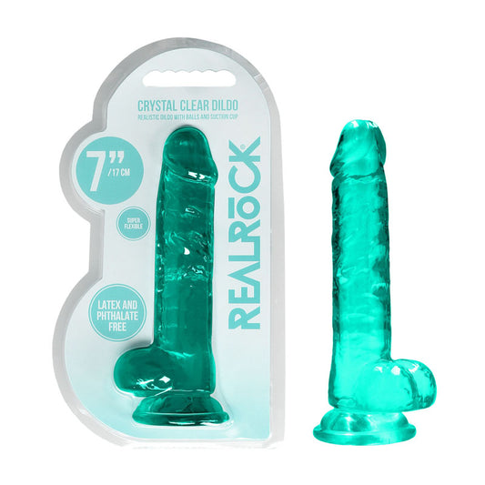 Realrock 7'' Realistic Dildo With Balls Turquoise 17.8 Cm Dong