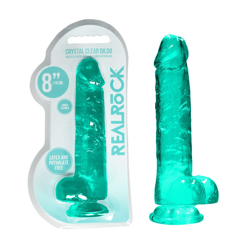 Realrock 8'' Realistic Dildo With Balls Turquoise 20.3 Cm Dong