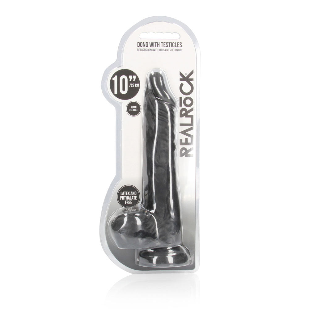 Realrock 10'' Realistic Dong With Balls Black Black 25.4 Cm Dong