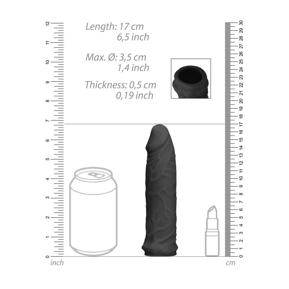 Realrock 6'' Realistic Penis Sleeve Black Black 15.2 Cm Penis Extension Sleeve