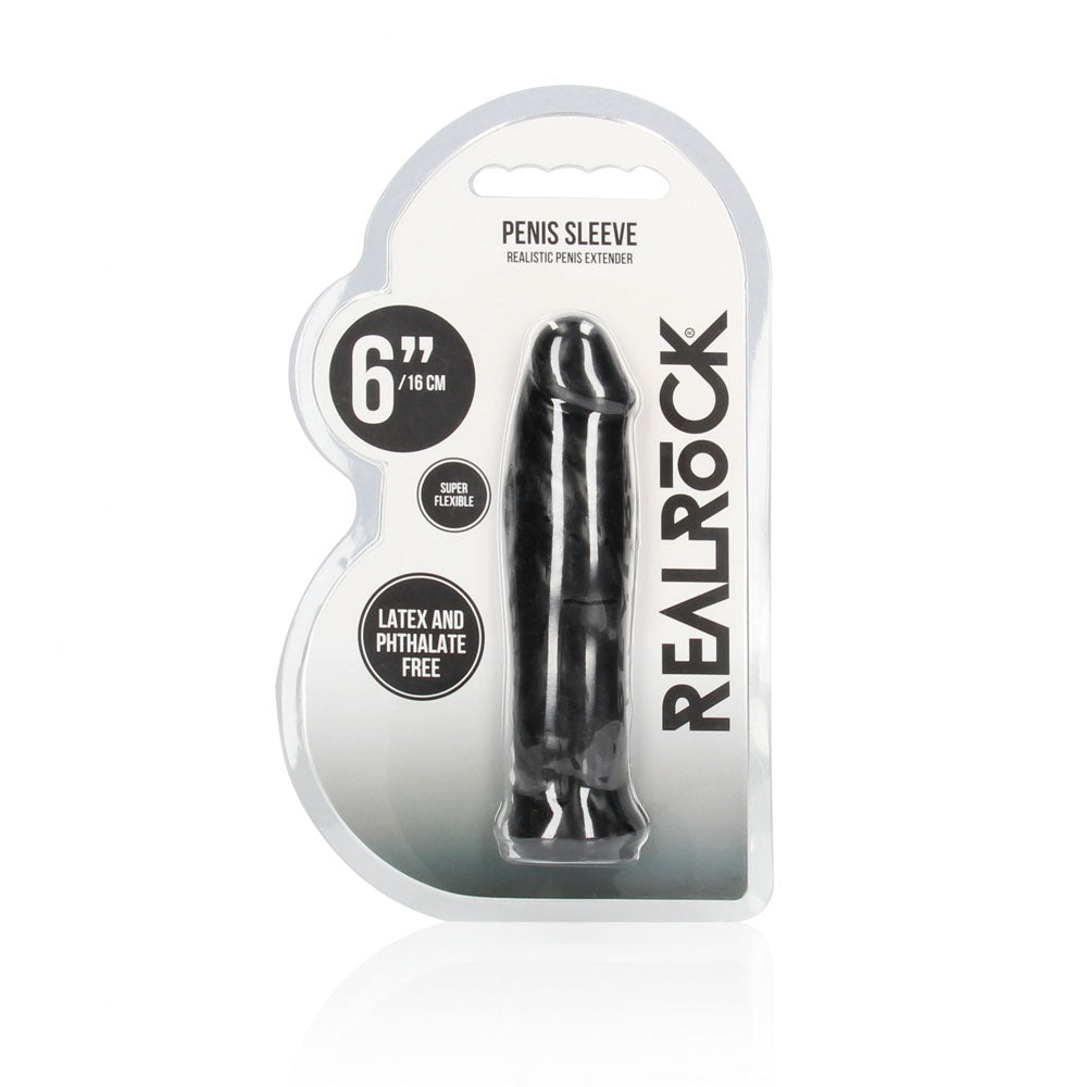 Realrock 6'' Realistic Penis Sleeve Black Black 15.2 Cm Penis Extension Sleeve