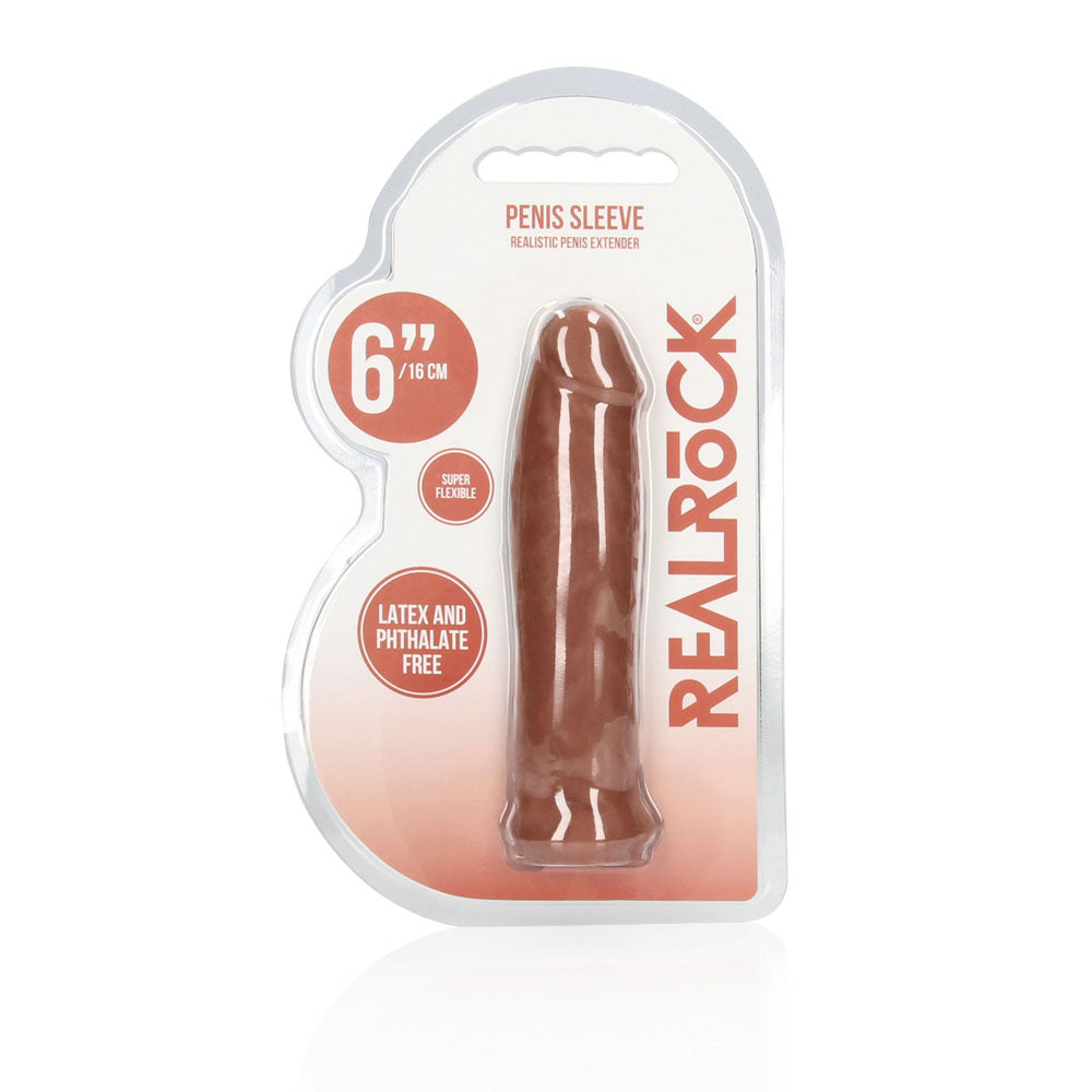 Realrock 6'' Realistic Penis Sleeve Tan Tan 15.2 Cm Penis Extension Sleeve