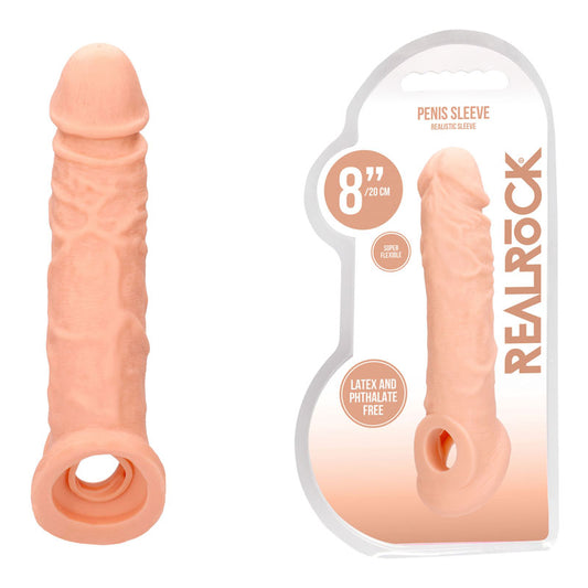 Realrock 8'' Realistic Penis Extender With Rings Flesh 20.3 Cm Penis Extension Sleeve