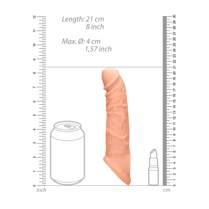 Realrock 8'' Realistic Penis Extender With Rings Flesh 20.3 Cm Penis Extension Sleeve