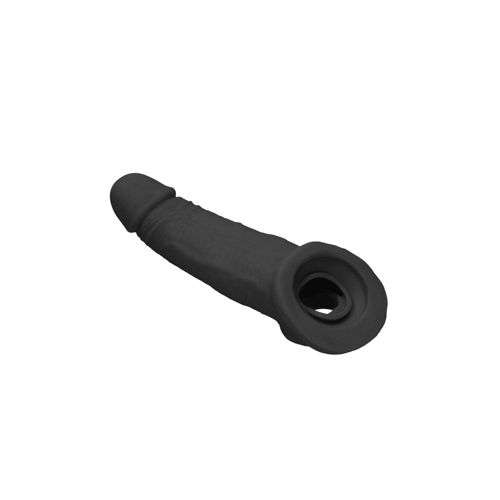 Realrock 9'' Realistic Penis Extender With Rings Black Black 22.9 Cm Penis Extension Sleeve