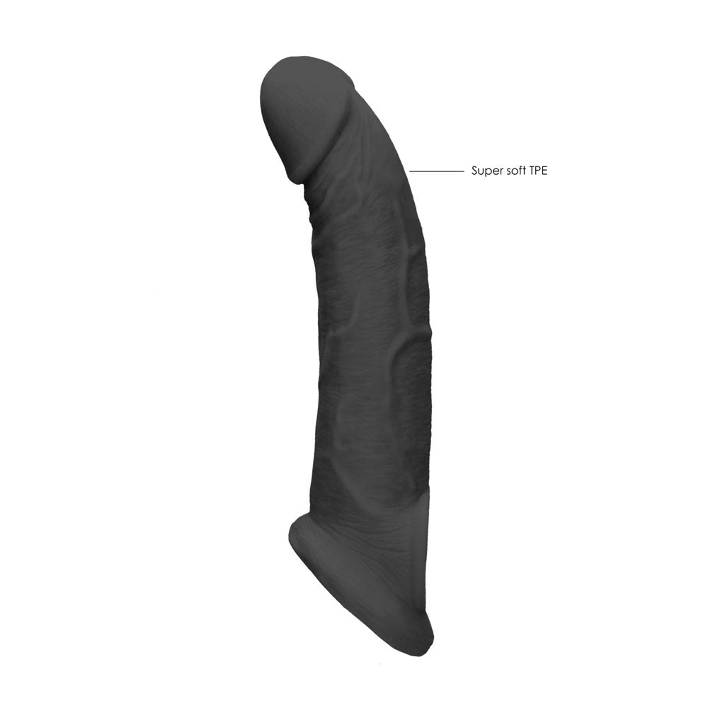 Realrock 9'' Realistic Penis Extender With Rings Black Black 22.9 Cm Penis Extension Sleeve