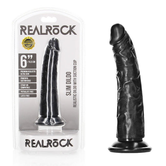 Realrock Realistic Slim Dildo Without Balls 15.5 Cm Black 15.5 Cm (6'') Dong