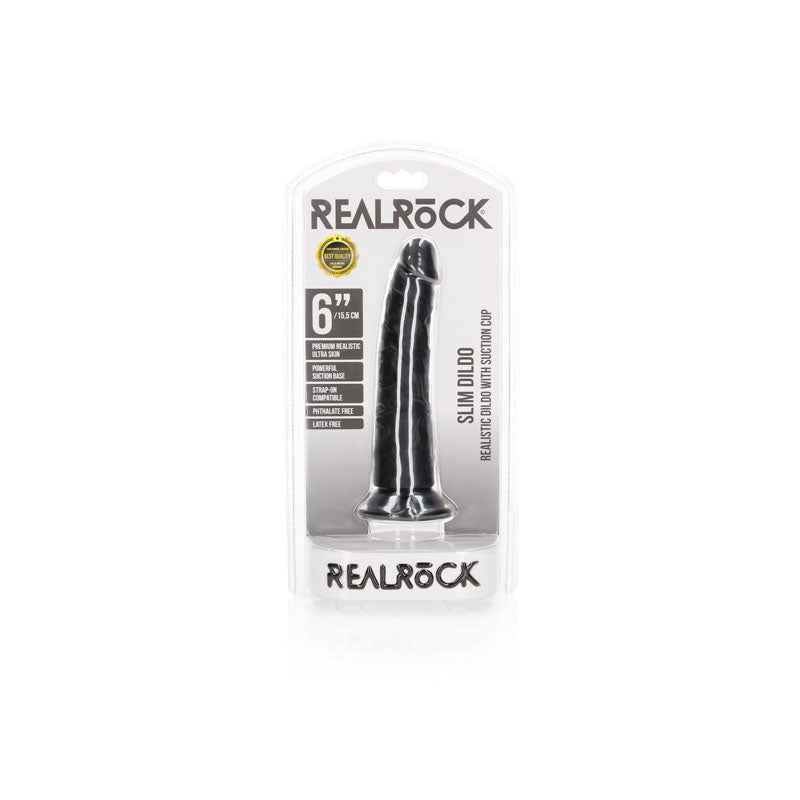 Realrock Realistic Slim Dildo Without Balls 15.5 Cm Black 15.5 Cm (6'') Dong