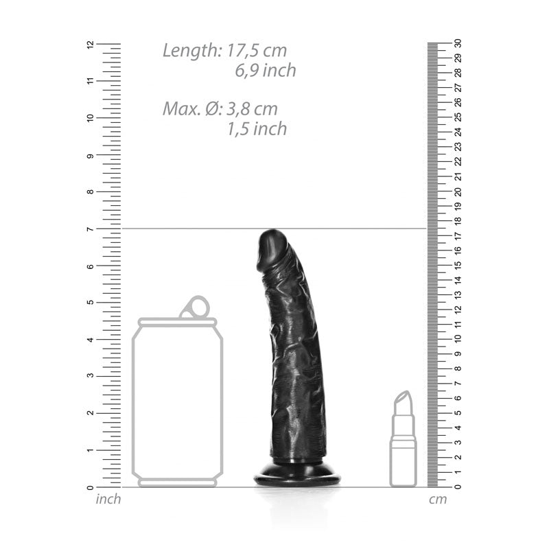 Realrock Realistic Slim Dildo Without Balls 15.5 Cm Black 15.5 Cm (6'') Dong
