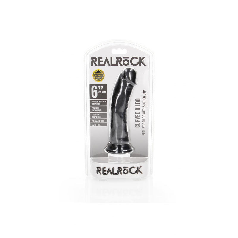 Realrock Realistic Regular Curved Dildo With Suction Cup 15.5 Cm Black 15.5 Cm (6'') Dong