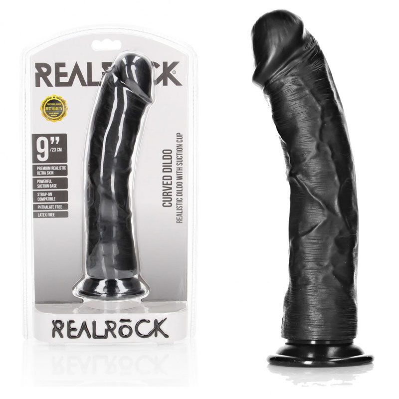 Realrock Realistic Regular Curved Dildo With Suction Cup 23 Cm Black 23 Cm (9'') Dong