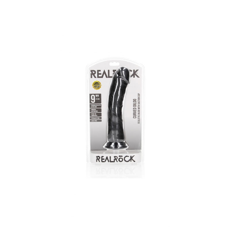 Realrock Realistic Regular Curved Dildo With Suction Cup 23 Cm Black 23 Cm (9'') Dong