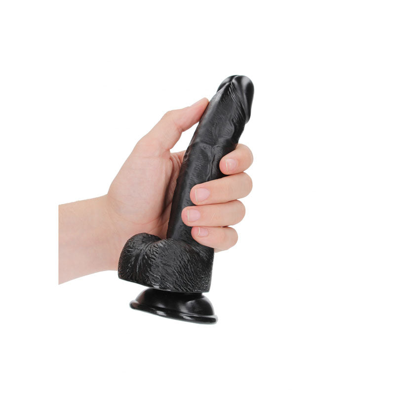 Realrock Realistic Regular Curved Dong With Balls 18 Cm Black 18 Cm (7'') Dong