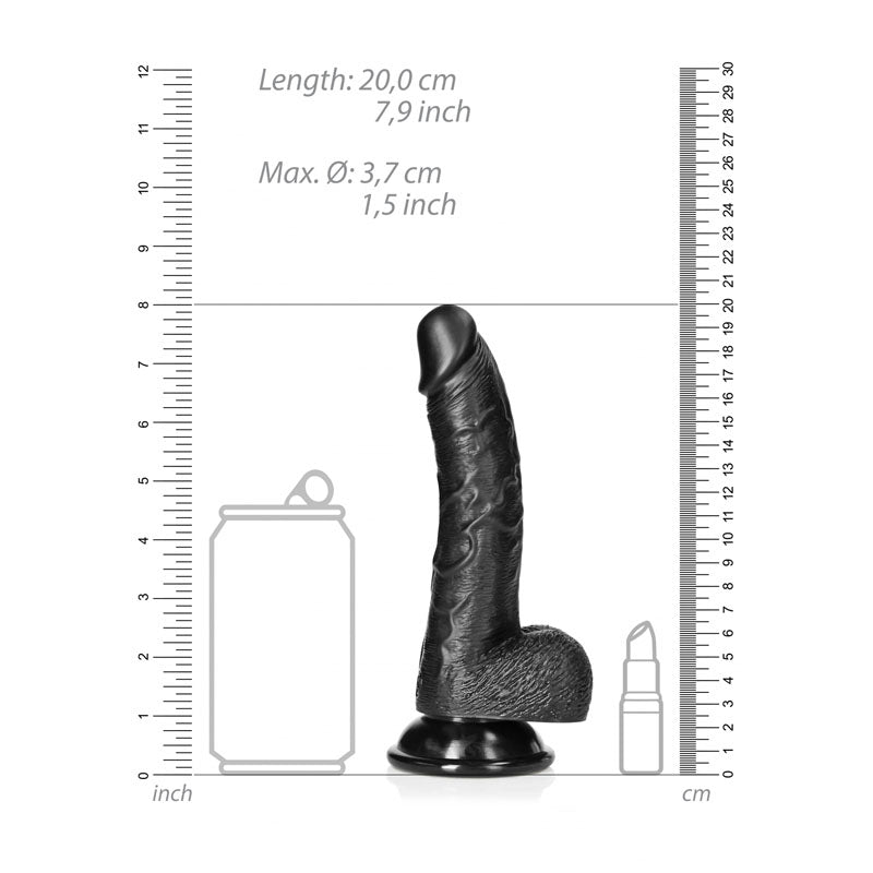 Realrock Realistic Regular Curved Dong With Balls 18 Cm Black 18 Cm (7'') Dong
