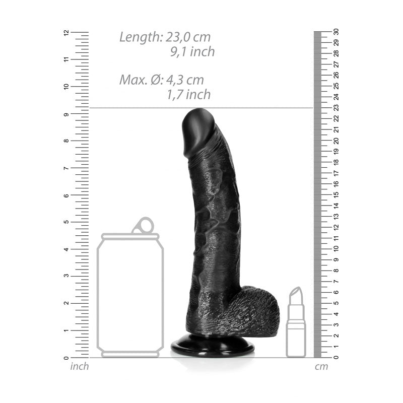 Realrock Realistic Regular Curved Dong With Balls 20.5 Cm Black 20.5 Cm (8'') Dong