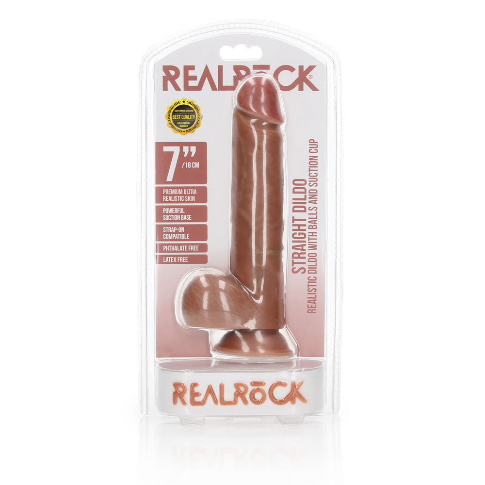 Realrock Straight Realistic Dildo With Balls 18 Cm Tan 18 Cm (7'') Dong