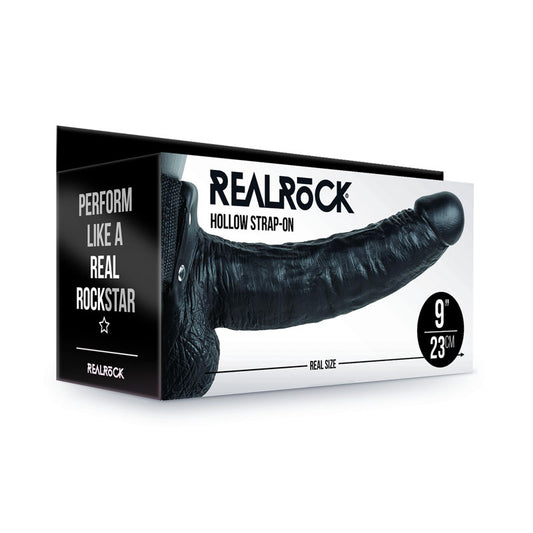 Realrock Hollow Strapon With Balls 23 Cm Black Black 23 Cm Hollow Strap On