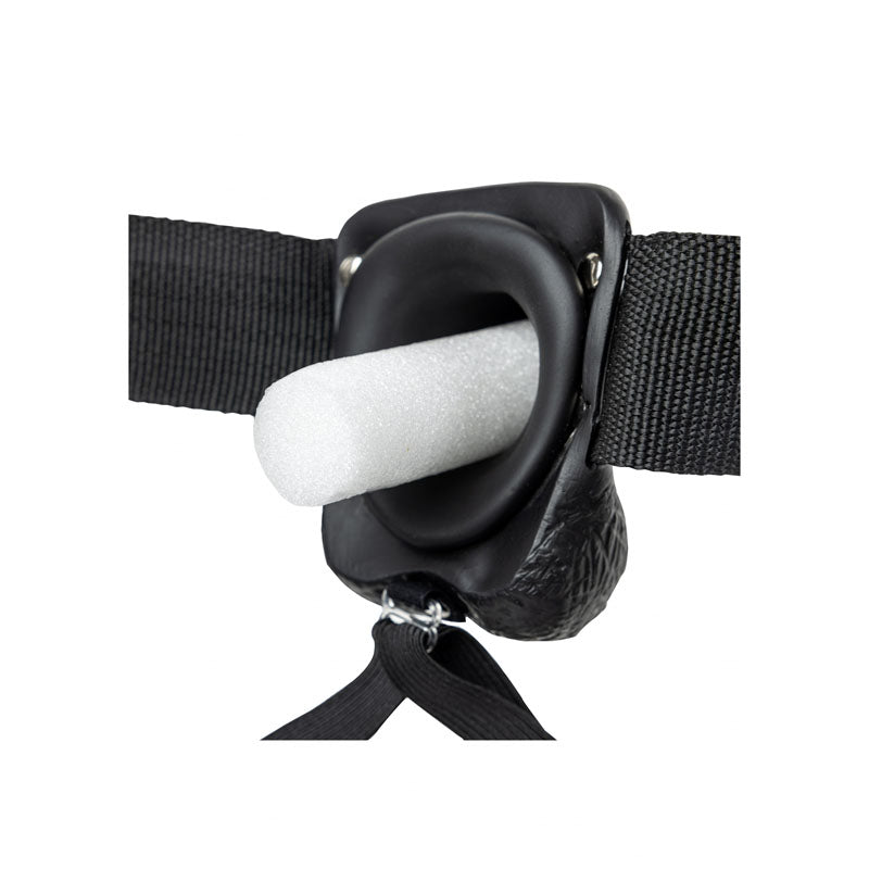 Realrock Vibrating Hollow Strapon + Balls 18cm Black Black 18 Cm Vibrating Hollow Strap On