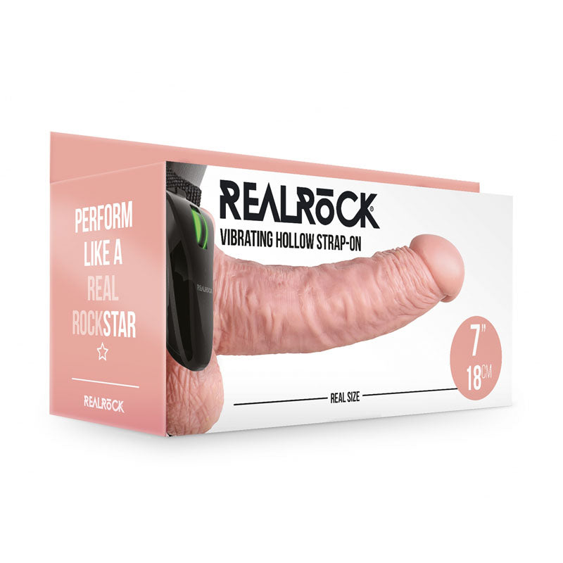 Realrock Vibrating Hollow Strapon + Balls 18cm Flesh Flesh 18 Cm Vibrating Hollow Strap On