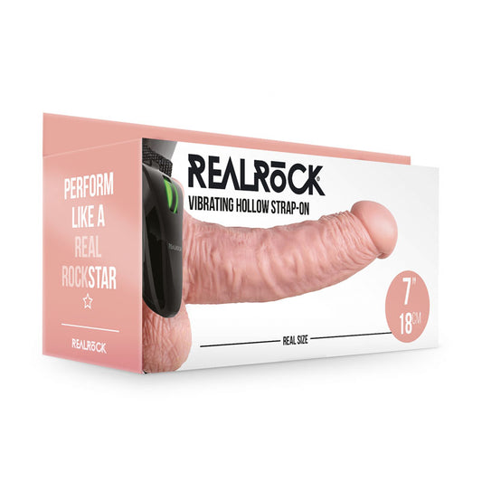 Realrock Vibrating Hollow Strapon + Balls 18cm Flesh Flesh 18 Cm Vibrating Hollow Strap On