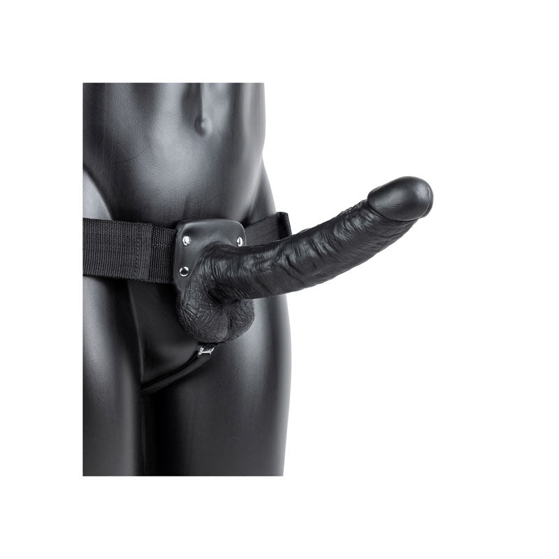 Realrock Vibrating Hollow Strapon + Balls 23cm Black Black 23 Cm Vibrating Hollow Strap On