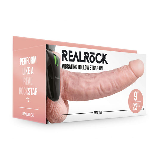 Realrock Vibrating Hollow Strapon + Balls 23cm Flesh Flesh 23 Cm Vibrating Hollow Strap On