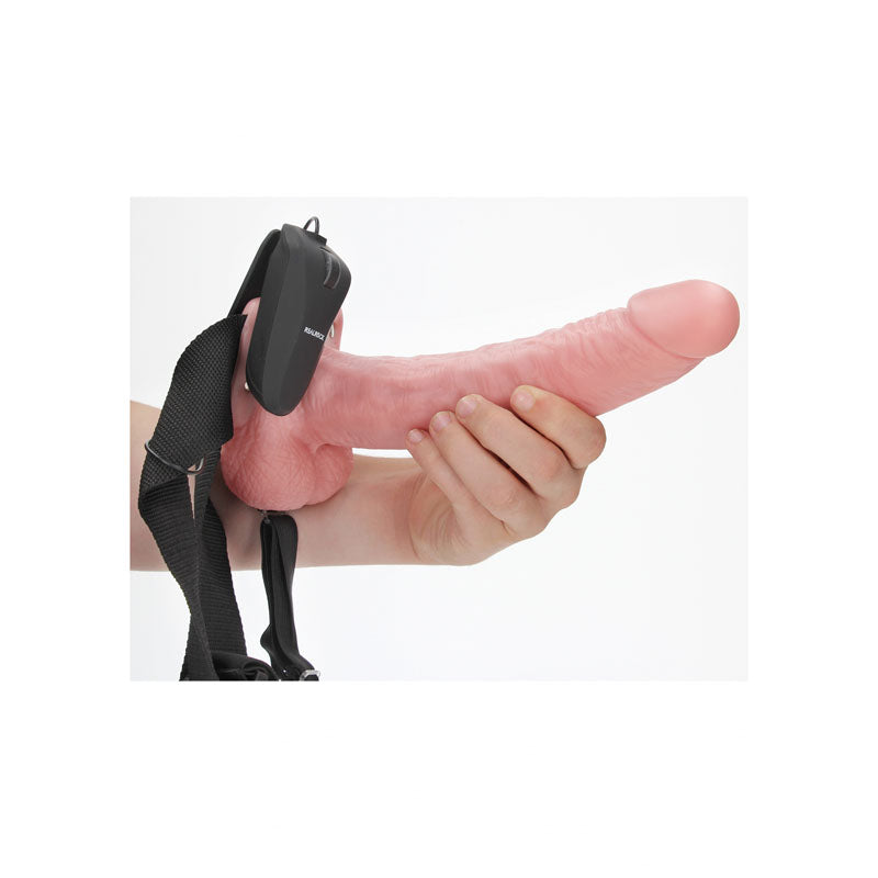 Realrock Vibrating Hollow Strapon + Balls 23cm Flesh Flesh 23 Cm Vibrating Hollow Strap On