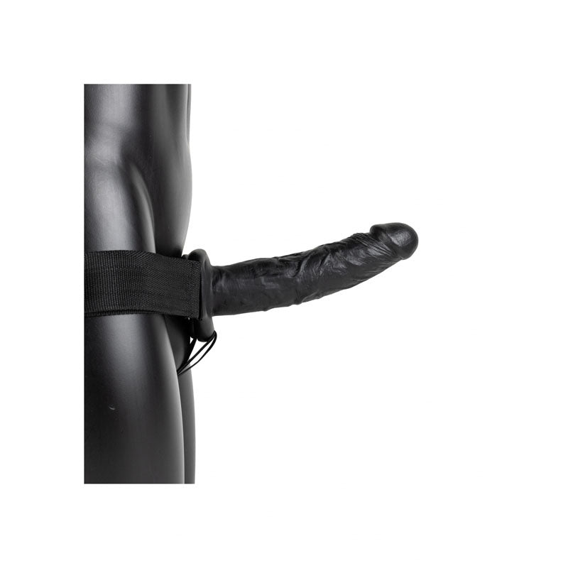 Realrock Vibrating Hollow Strap On 20.5 Cm Black Black 20.5 Cm Vibrating Hollow Strap On