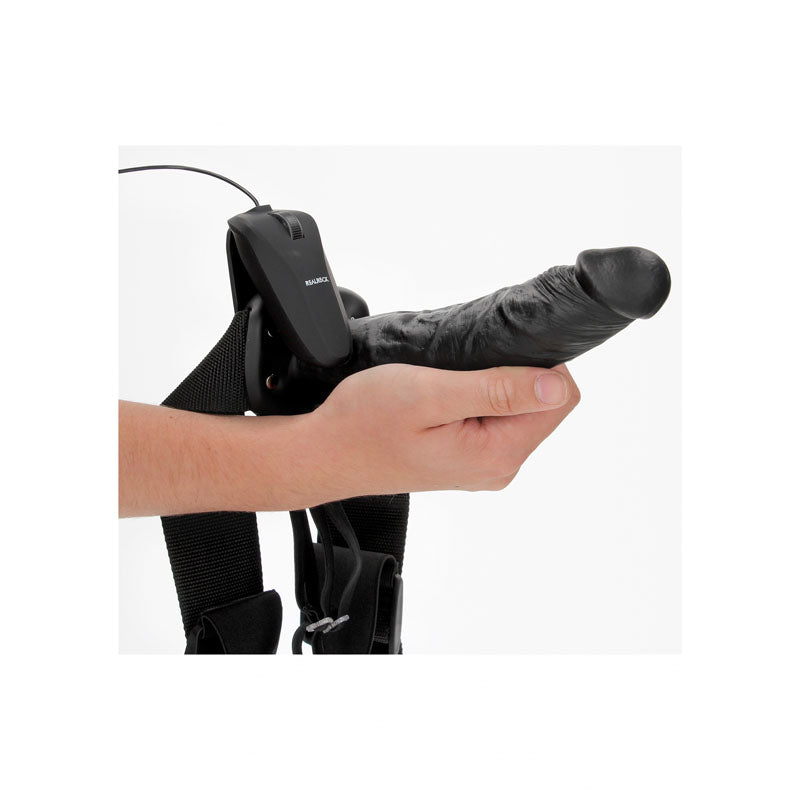 Realrock Vibrating Hollow Strap On 20.5 Cm Black Black 20.5 Cm Vibrating Hollow Strap On