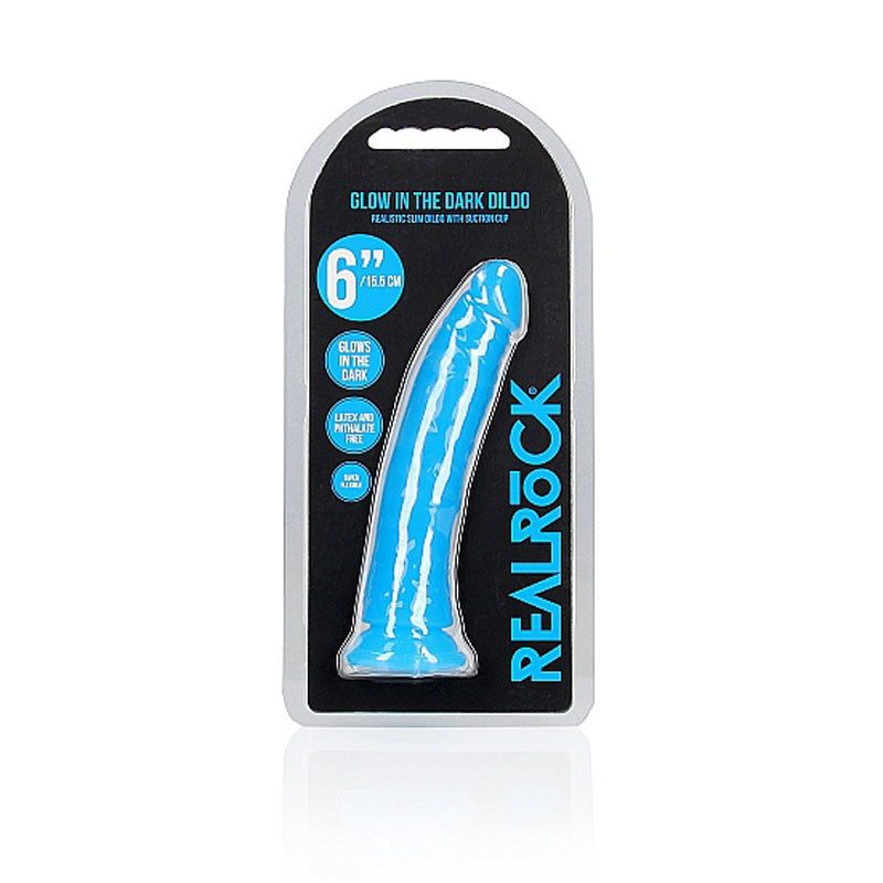 Realrock 15.5 Cm Slim Glow In The Dark Neon Blue Glow In Dark Blue 15.5 Cm (6'') Dong