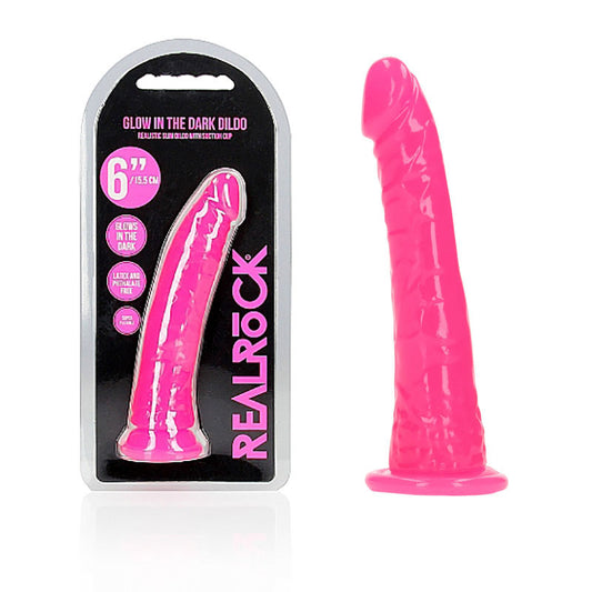 Realrock 15.5 Cm Slim Glow In The Dark Neon Pink Glow In Dark Pink 15.5 Cm (6'') Dong