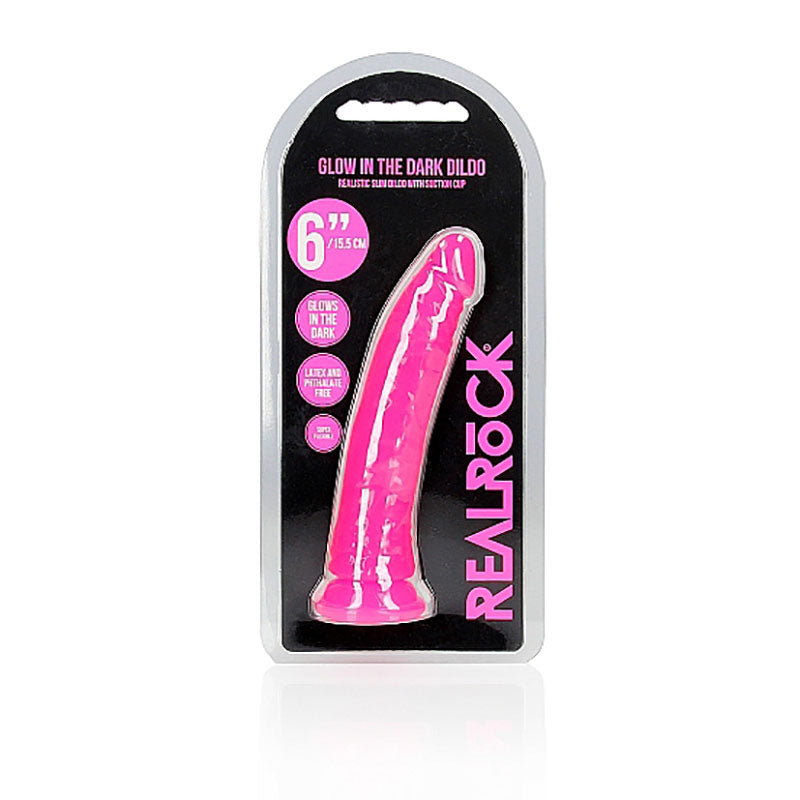Realrock 15.5 Cm Slim Glow In The Dark Neon Pink Glow In Dark Pink 15.5 Cm (6'') Dong