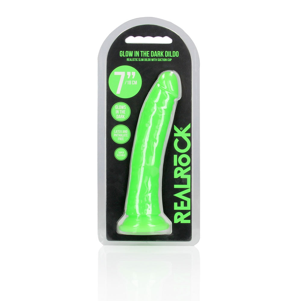 Realrock 18 Cm Slim Glow In The Dark Neon Green Glow In Dark Green 18 Cm (7'') Dong