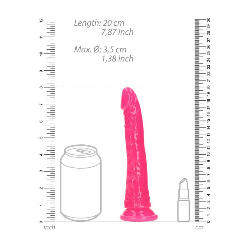 Realrock 18 Cm Slim Glow In The Dark Neon Pink Glow In Dark Pink 18 Cm (7'') Dong