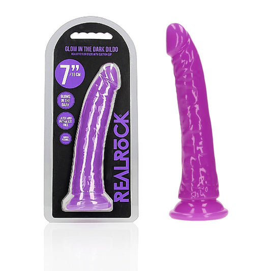 Realrock 18 Cm Slim Glow In The Dark Neon Purple Glow In Dark Purple 18 Cm (7'') Dong
