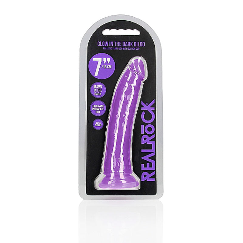 Realrock 18 Cm Slim Glow In The Dark Neon Purple Glow In Dark Purple 18 Cm (7'') Dong