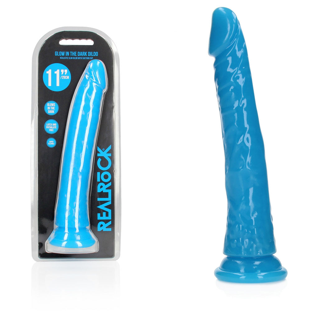 Realrock 29 Cm Slim Glow In The Dark Neon Blue Glow In Dark Blue 29 Cm (11'') Dong