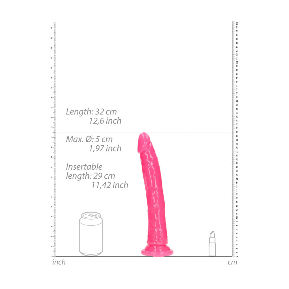 Realrock 29 Cm Slim Glow In The Dark Neon Pink Glow In Dark Pink 29 Cm (11'') Dong