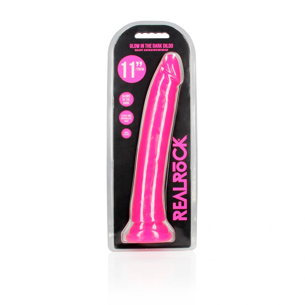 Realrock 29 Cm Slim Glow In The Dark Neon Pink Glow In Dark Pink 29 Cm (11'') Dong