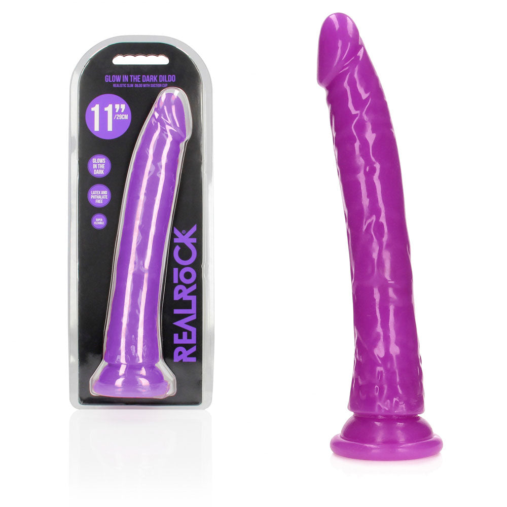 Realrock 29 Cm Slim Glow In The Dark Neon Purple Glow In Dark Purple 29 Cm (11'') Dong