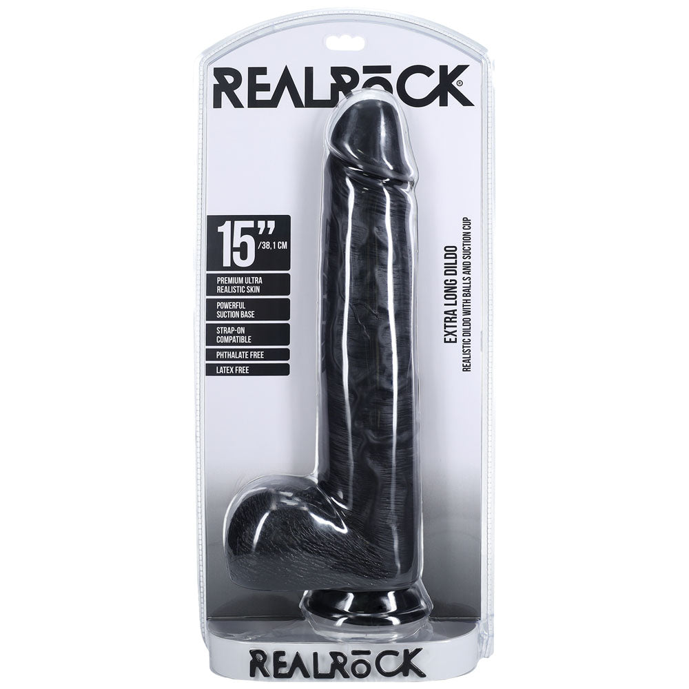 Realrock 38cm Extra Long Dildo With Balls Black Black 38 Cm (15'') Extra Long Dong