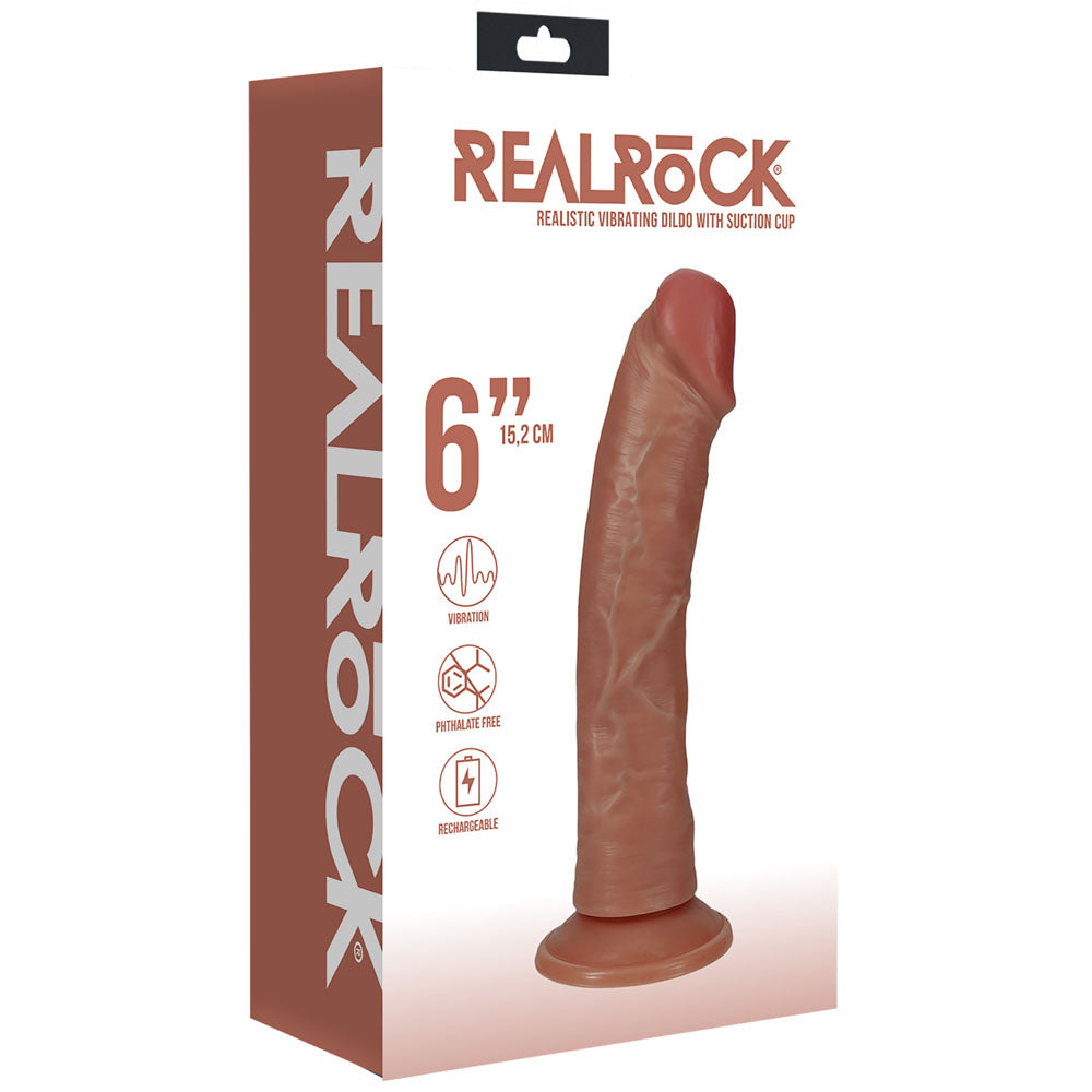 Realrock 15cm Vibrating Cock Tan Tan 15.2 Cm (6'') Usb Rechargeable Vibrating Dong