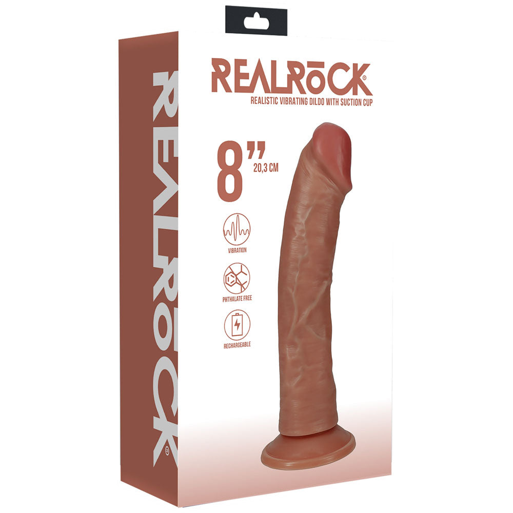 Realrock 20cm Vibrating Cock Tan Tan 20.3 Cm (8'') Usb Rechargeable Vibrating Dong