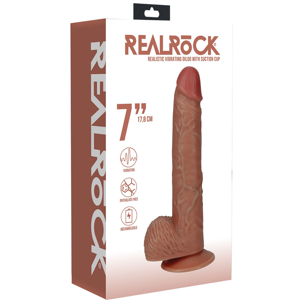 Realrock 18cm Vibrating Cock + Balls Tan Tan 17.8 Cm (7'') Usb Rechargeable Vibrating Dong