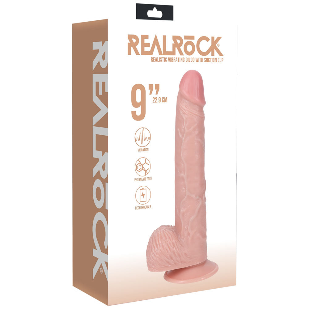 Realrock 23cm Vibrating Cock + Balls Flesh Flesh 22.9 Cm (9'') Usb Rechargeable Vibrating Dong