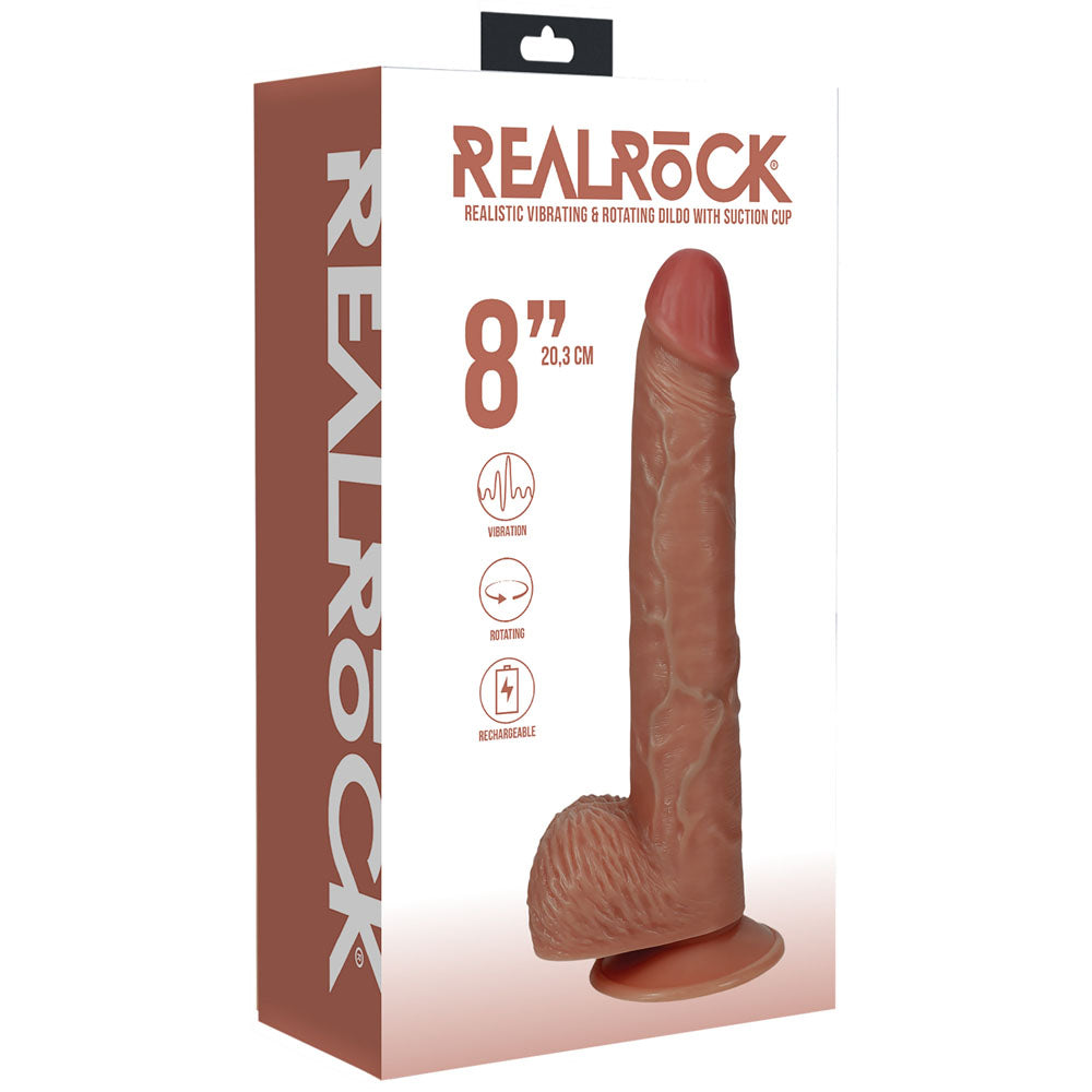 Realrock 20cm Vibrating + Rotating Cock + Balls Tan Tan 20.3 Cm (8'') Usb Rechargeable Vibrating And Rotating Dong