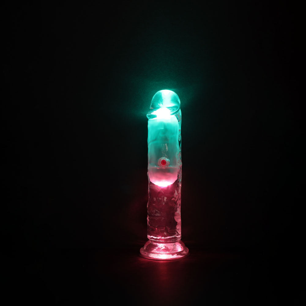 Realrock 6'' No Balls Wireless Rechargeable Led Vibrating Dong Clear With Led 16.5 Cm Usb Rechargeable Vibrating Dong With Remote