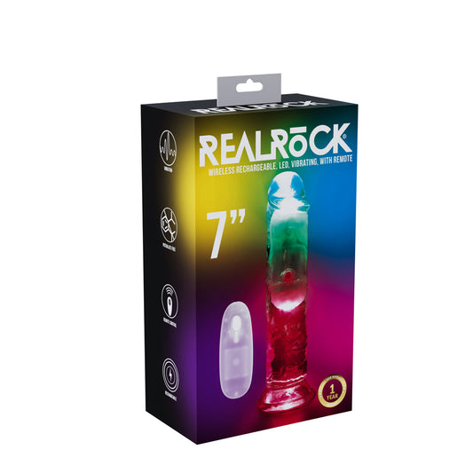 Realrock 7'' No Balls Wireless Rechargeable Led Vibrating Dong Clear With Led 20 Cm Usb Rechargeable Vibrating Dong With Remote