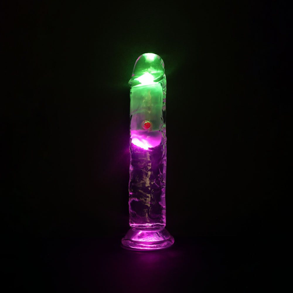 Realrock 7'' No Balls Wireless Rechargeable Led Vibrating Dong Clear With Led 20 Cm Usb Rechargeable Vibrating Dong With Remote